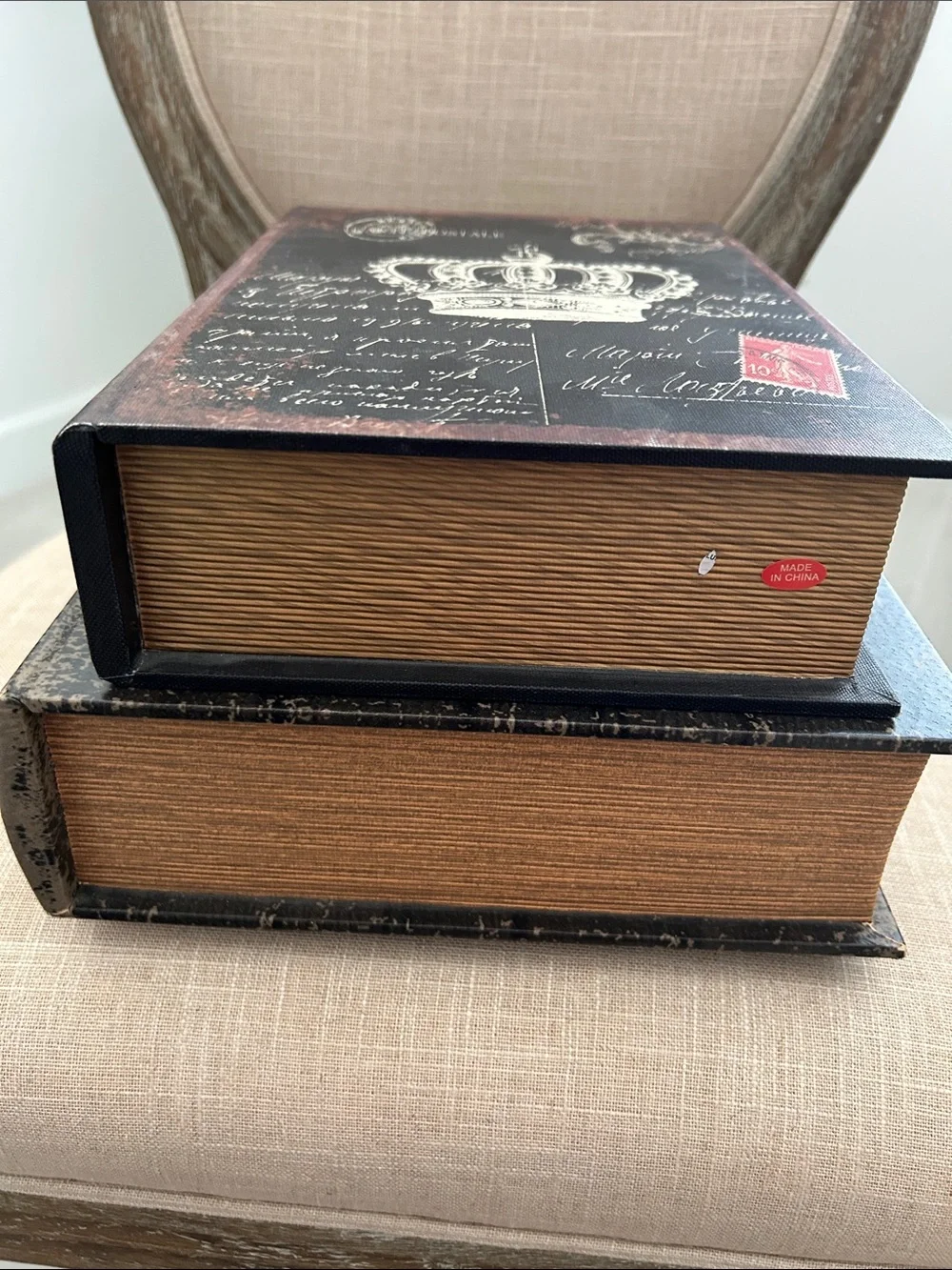 Vintage Crown Decorative Coffee Table Book Box - Black and Brown